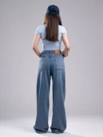 شلوار بگ جین زنانه مدل دار قد 110 دمپا پاکتی