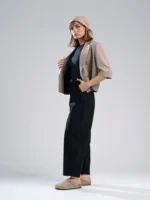 شلوار پارچه ای زنانه بالن قد 100 دمپا پاکتی حصیری مشکی