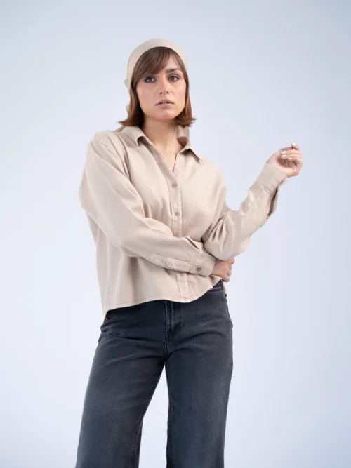 شومیز پارچه ای زنانه ماوی لیوسل کبریتی کرم
