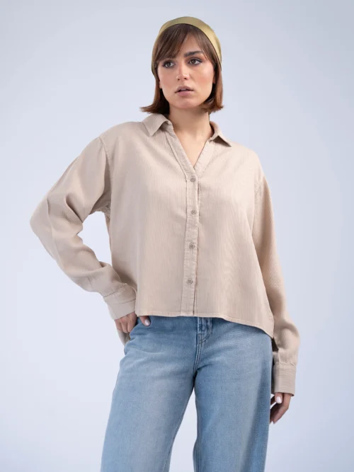 شومیز پارچه ای زنانه ماوی لیوسل کبریتی کرم