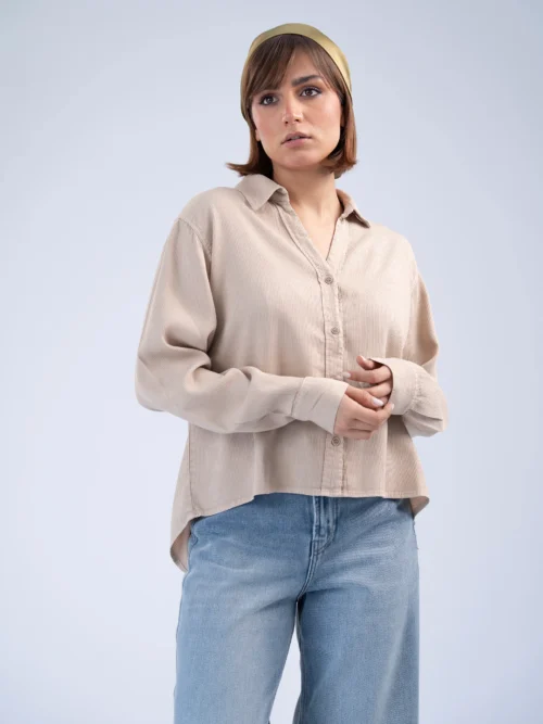 شومیز پارچه ای زنانه ماوی لیوسل کبریتی کرم