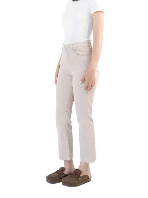 شلوار کتان زنانه فلر قد 90 کم کش لایریس کبریتی کرم